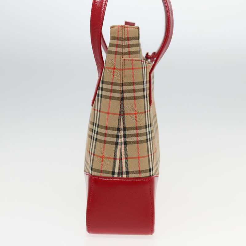 【日本直送】BURBERRY Nova 格紋手提包 帆布 米紅色 正品 82269-2