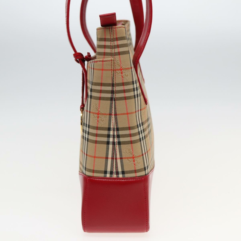 【日本直送】BURBERRY Nova 格紋手提包 帆布 米紅色 正品 82269-3