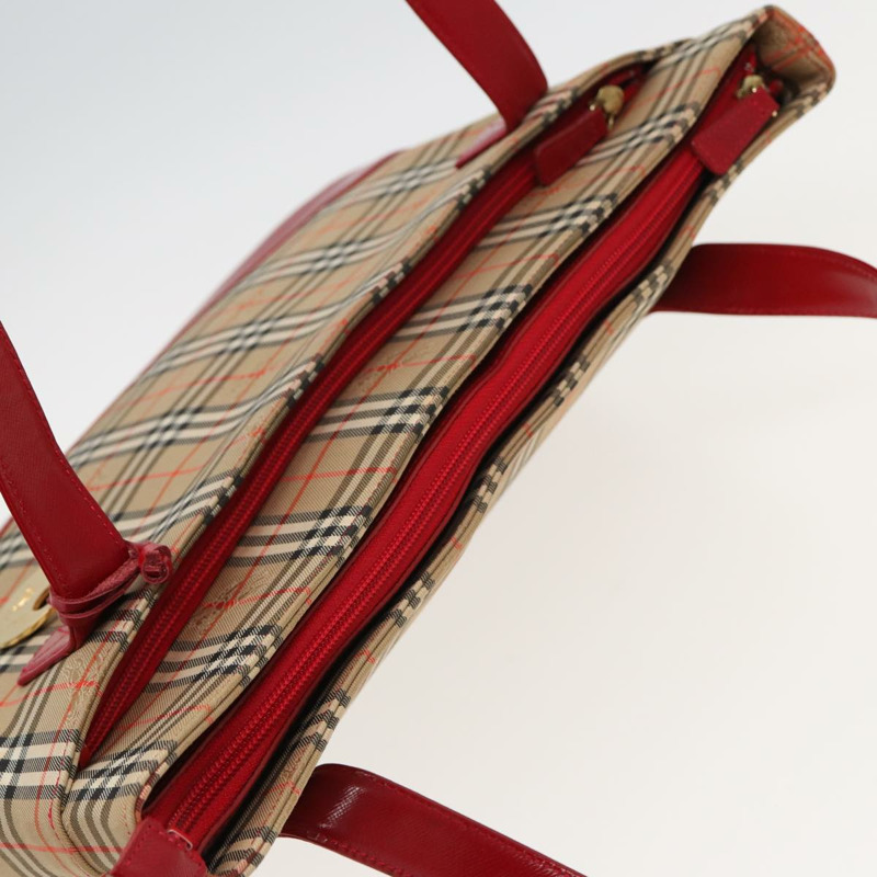【日本直送】BURBERRY Nova 格紋手提包 帆布 米紅色 正品 82269-5