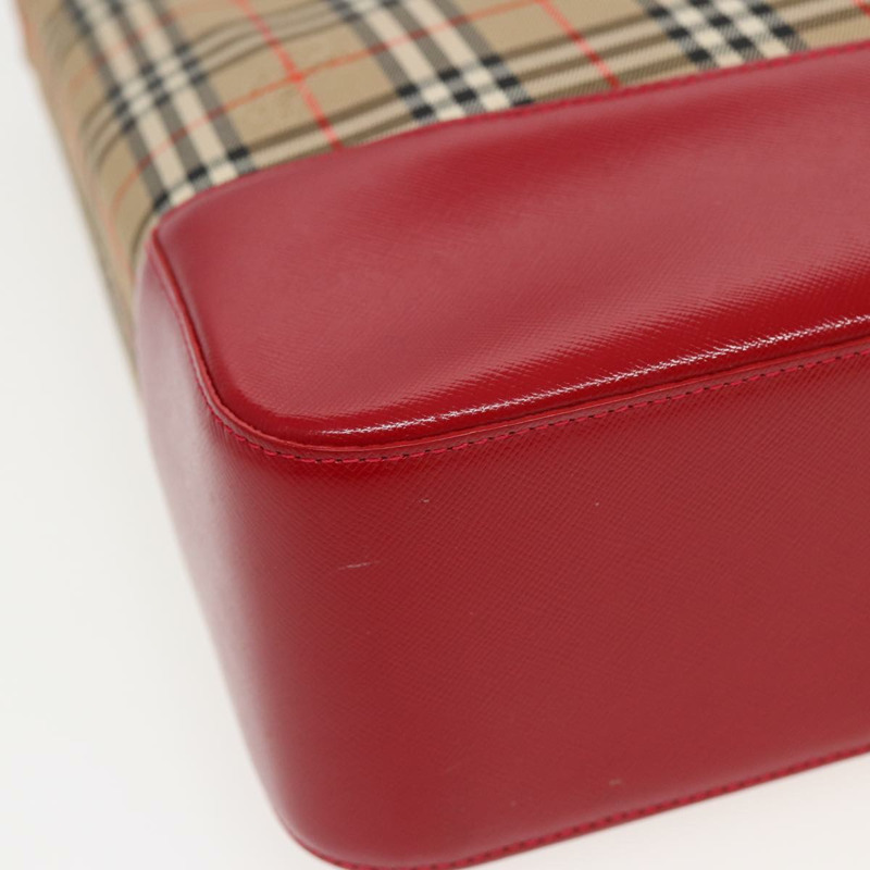 【日本直送】BURBERRY Nova 格紋手提包 帆布 米紅色 正品 82269-14