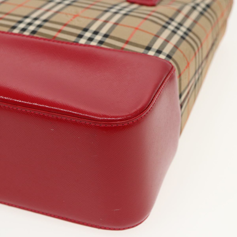 【日本直送】BURBERRY Nova 格紋手提包 帆布 米紅色 正品 82269-15
