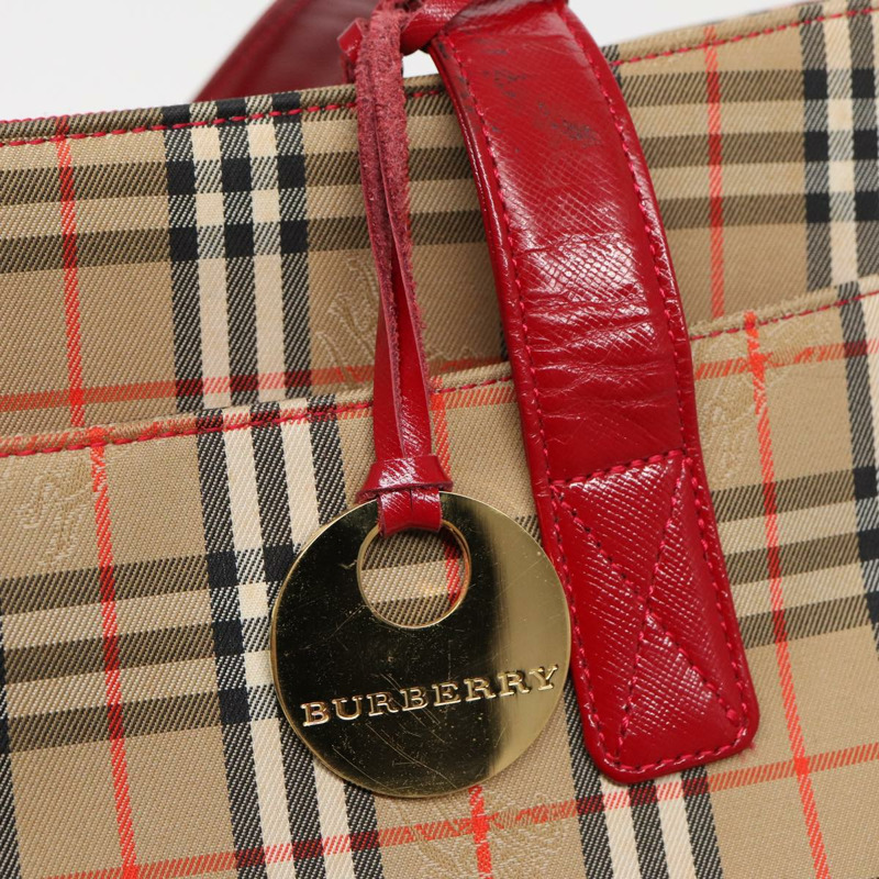 【日本直送】BURBERRY Nova 格紋手提包 帆布 米紅色 正品 82269-17