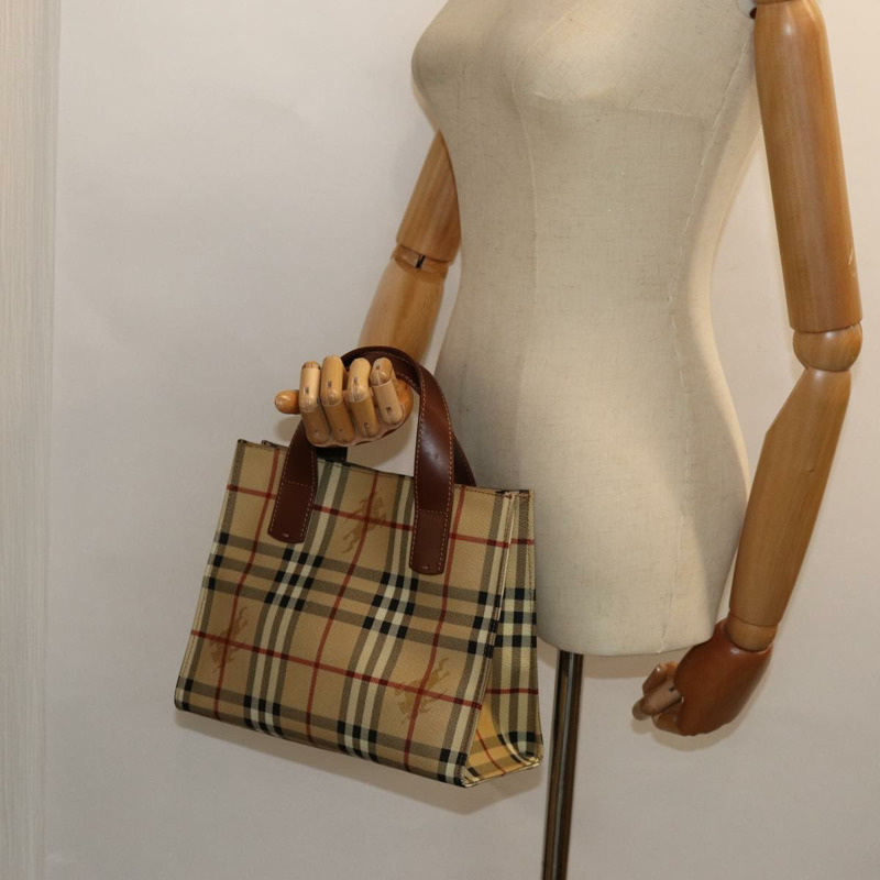 【日本直送】BURBERRY Nova 格紋手提包 PVC 皮革 米色 正品 yk13701-18