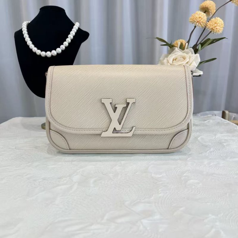 LV BUCI 奶白色水波紋 法棍包 芯片款 99新 24.5*15.5*9 配件塵袋-0