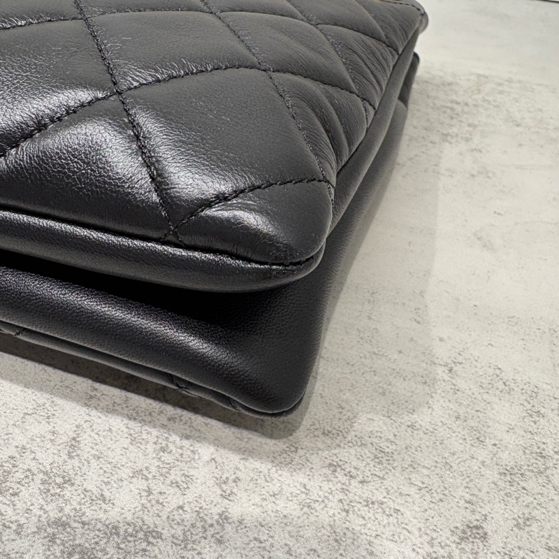 CHANEL香奈兒|24C黑金復古大雙C LOGO 菱格紋單肩包/鏈條包 黑金 晶片款-11