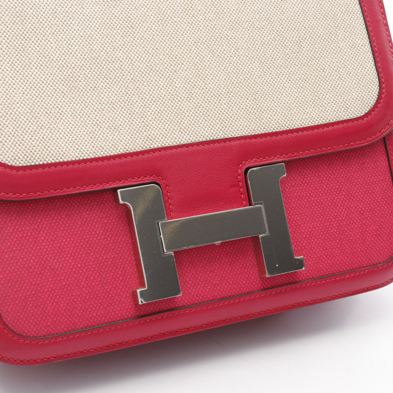 HERMES Constance 3 24 肩背包 Z Toile H Berline Swift 米色玫瑰色震撼-8