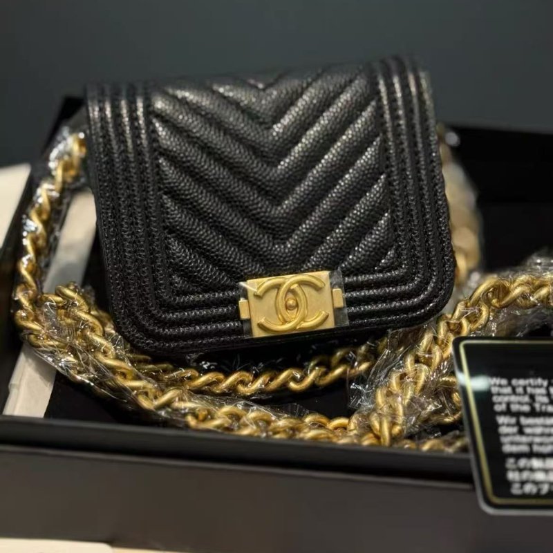 Chanel Leboy 黑金荔枝牛皮 零錢包 全新全膜 配件盒子塵袋購證-1