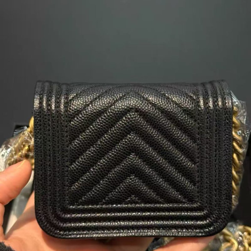 Chanel Leboy 黑金荔枝牛皮 零錢包 全新全膜 配件盒子塵袋購證-4