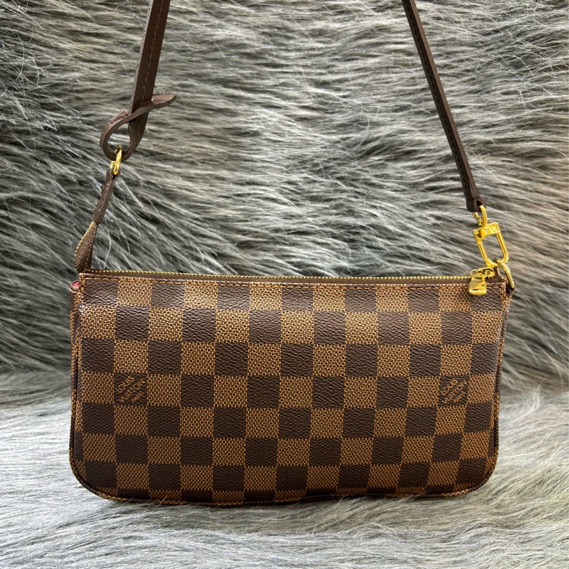 LV N51985 咖啡咖格棋盤格紋 拉鍊包 腋下包 晚宴包 肩背包 手提包-0