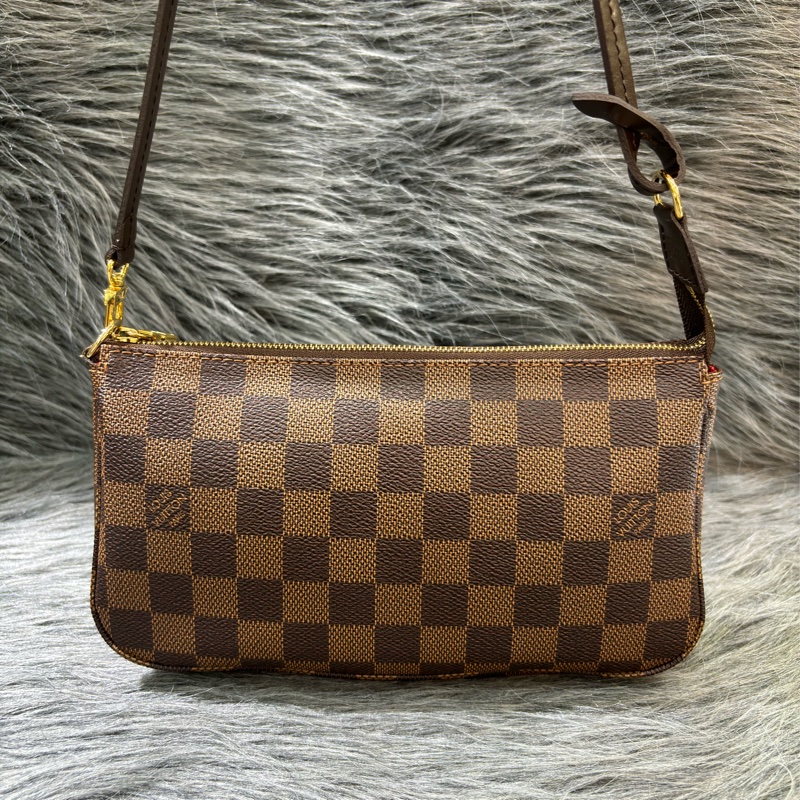 LV N51985 咖啡咖格棋盤格紋 拉鍊包 腋下包 晚宴包 肩背包 手提包-5