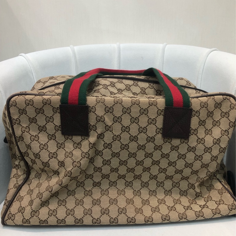Gucci 布面經典老花 紅綠布帶 旅行袋 XB391-1