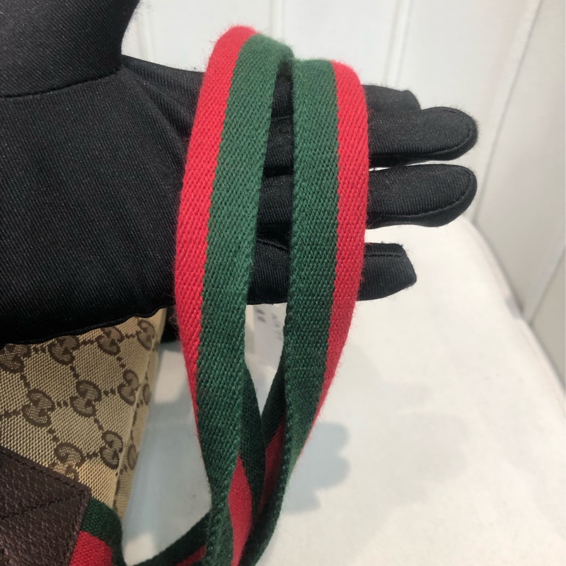 Gucci 布面經典老花 紅綠布帶 旅行袋 XB391-5