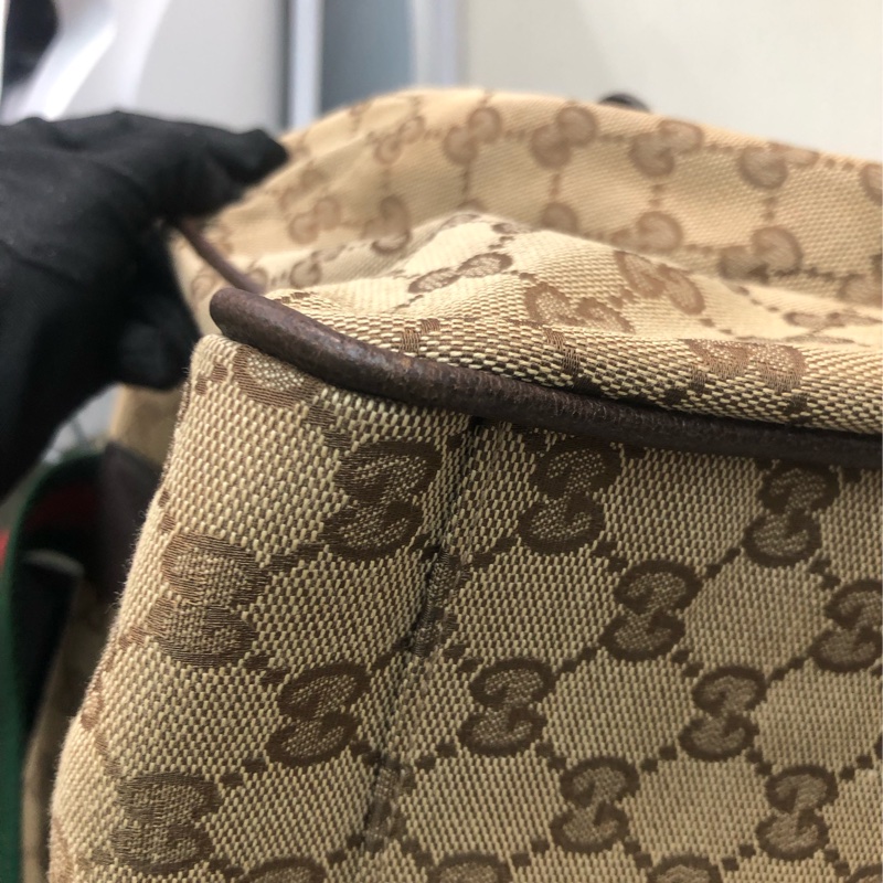 Gucci 布面經典老花 紅綠布帶 旅行袋 XB391-15