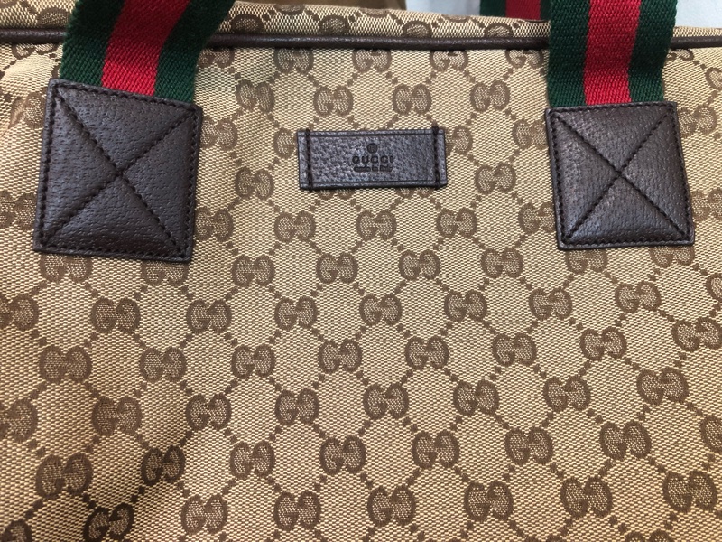 Gucci 布面經典老花 紅綠布帶 旅行袋 XB391-7