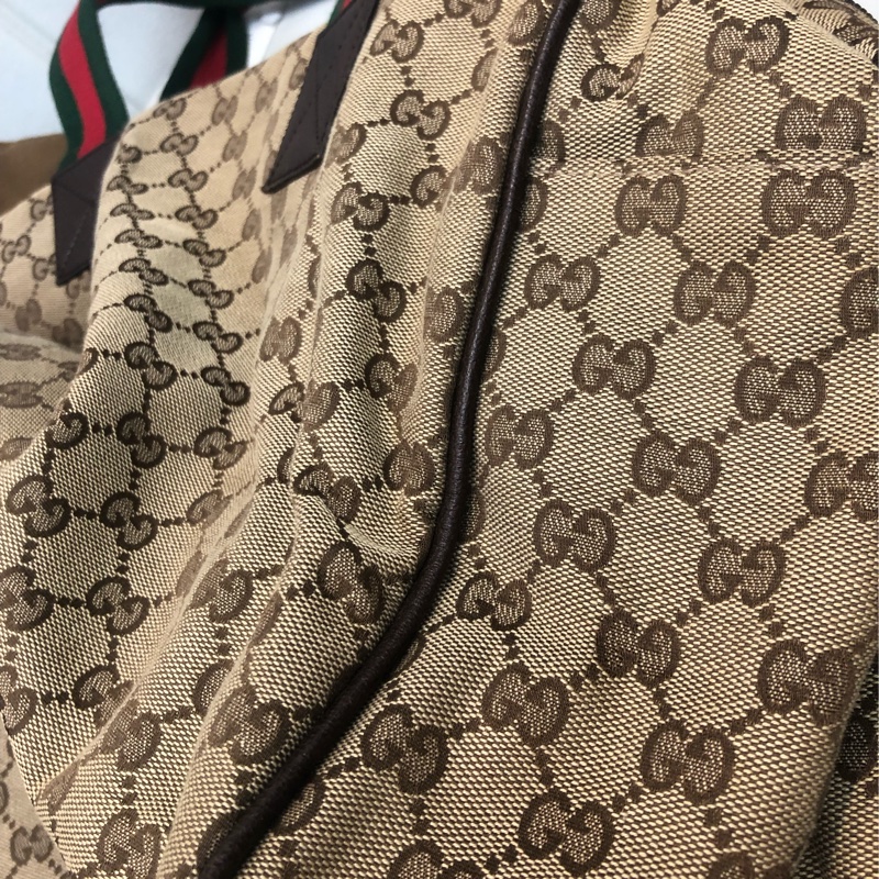 Gucci 布面經典老花 紅綠布帶 旅行袋 XB391-10