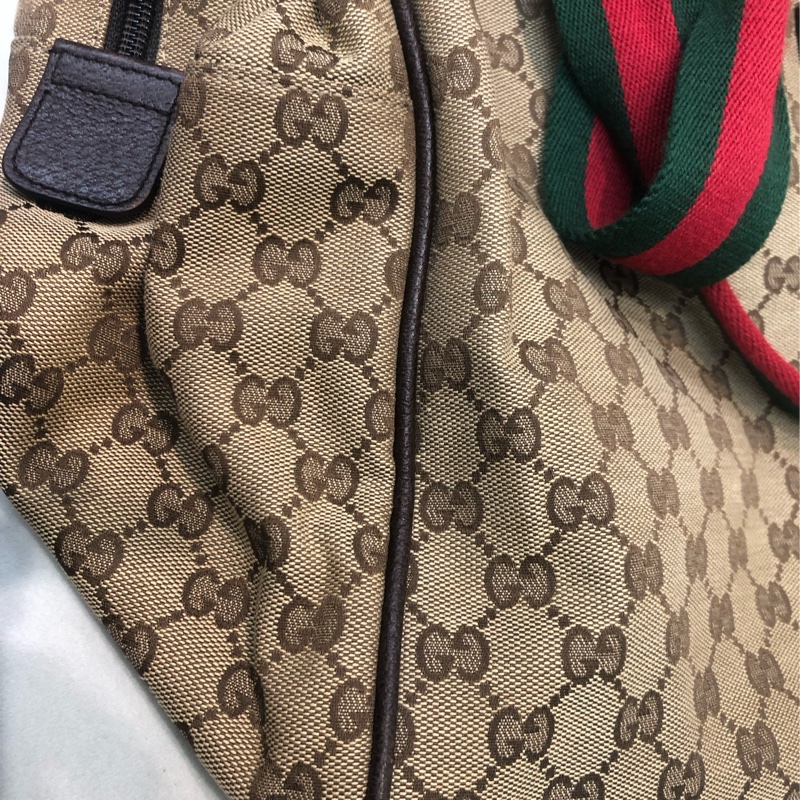 Gucci 布面經典老花 紅綠布帶 旅行袋 XB391-11