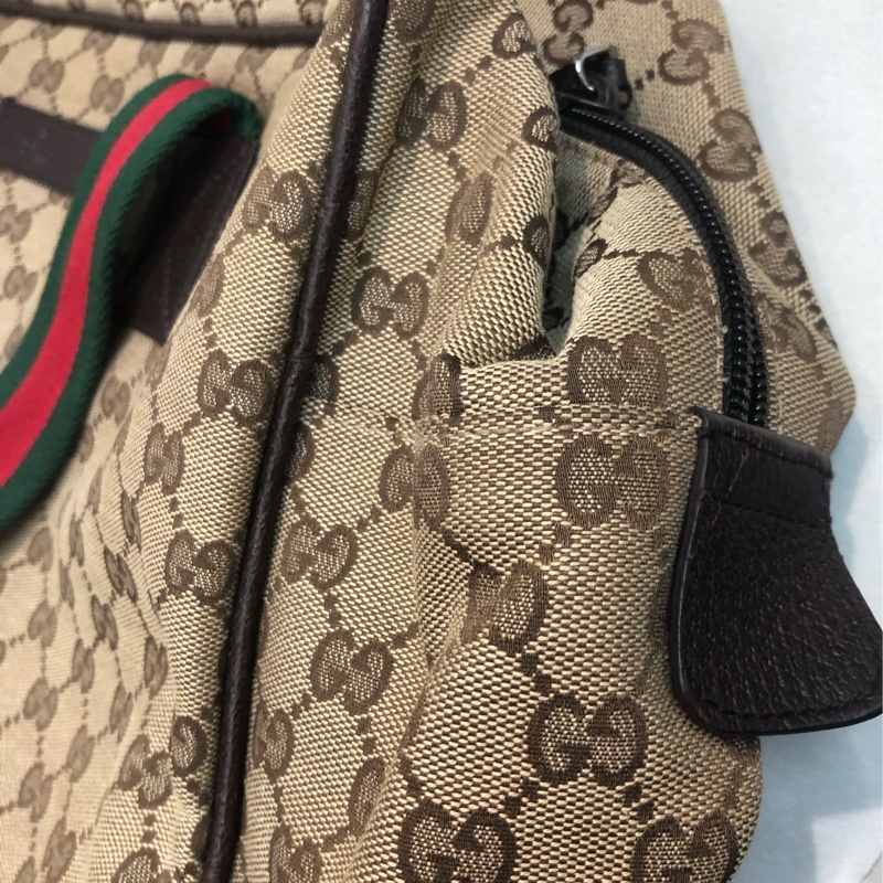 Gucci 布面經典老花 紅綠布帶 旅行袋 XB391-12
