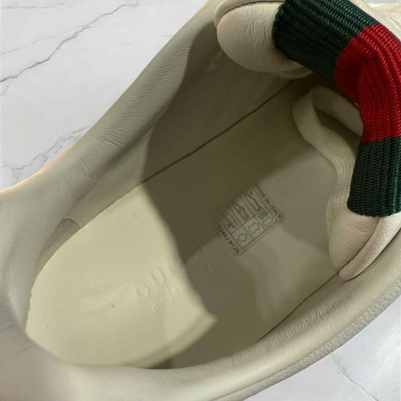 GUCCI 緹花布拼皮革休閒鞋/米白-4