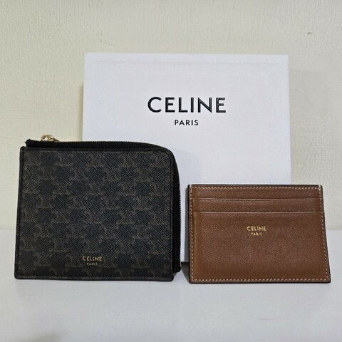 Celine凱旋門L型拉鍊錢包短夾附盒子購證