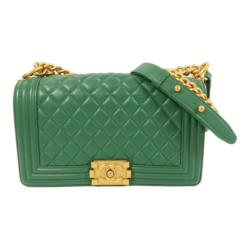 CHANEL 羊皮皮革Boy 25金扣鏈帶肩背袋-0