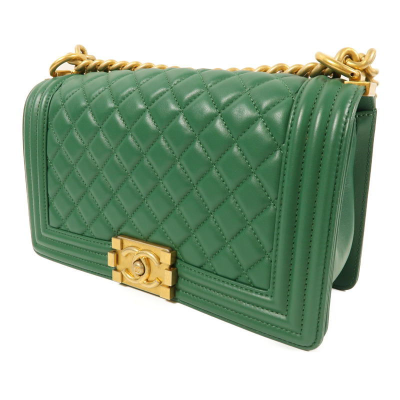 CHANEL 羊皮皮革Boy 25金扣鏈帶肩背袋-2