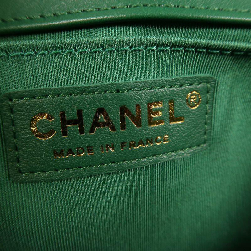 CHANEL 羊皮皮革Boy 25金扣鏈帶肩背袋-5