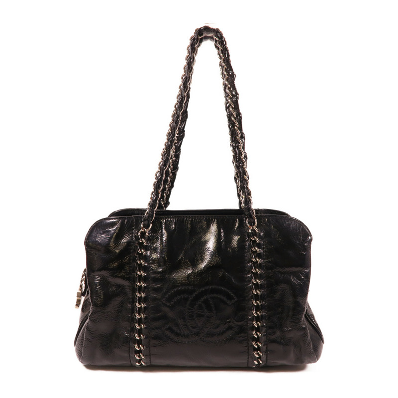 CHANEL 漆皮皮革Shoulder Bag銀扣鏈帶肩背袋-0