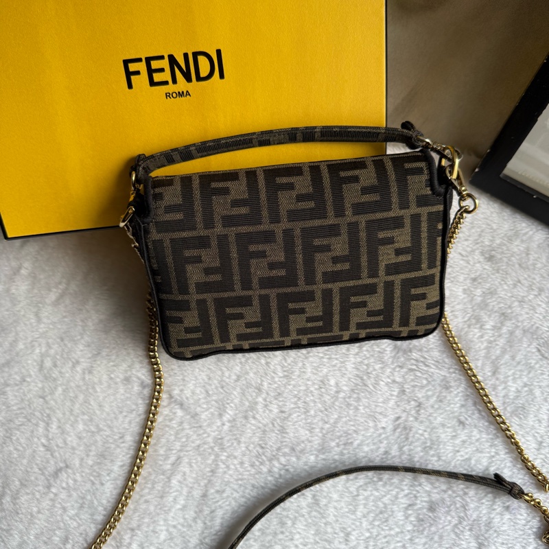 FENDI FF Logo Baguette 緹花布二用迷你法棍包(棕色)-2