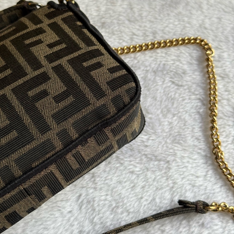 FENDI FF Logo Baguette 緹花布二用迷你法棍包(棕色)-4