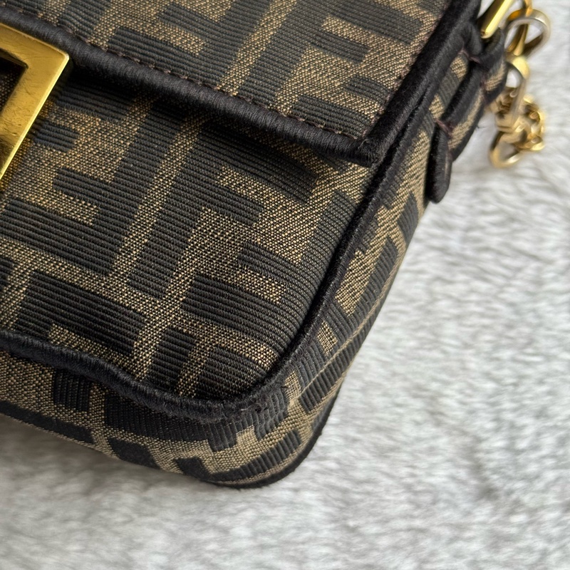 FENDI FF Logo Baguette 緹花布二用迷你法棍包(棕色)-5