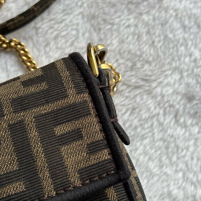 FENDI FF Logo Baguette 緹花布二用迷你法棍包(棕色)-6