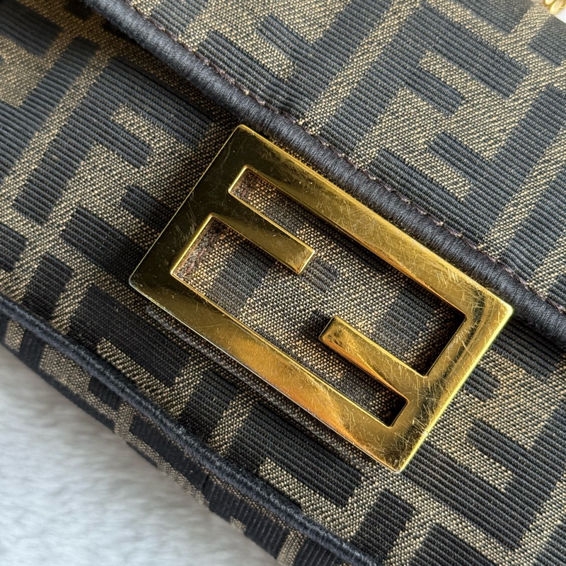 FENDI FF Logo Baguette 緹花布二用迷你法棍包(棕色)-7