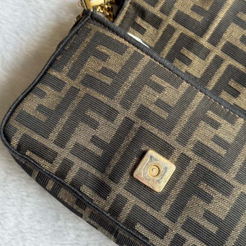 FENDI FF Logo Baguette 緹花布二用迷你法棍包(棕色)-8