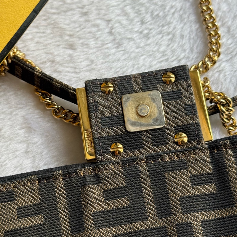 FENDI FF Logo Baguette 緹花布二用迷你法棍包(棕色)-9