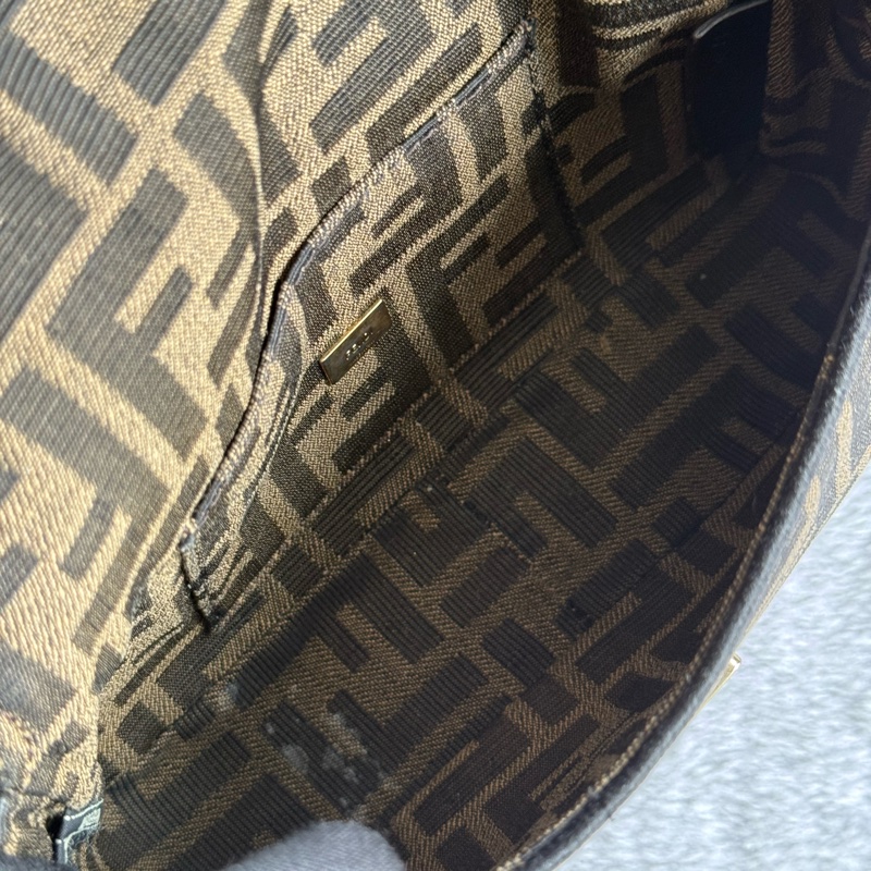 FENDI FF Logo Baguette 緹花布二用迷你法棍包(棕色)-10