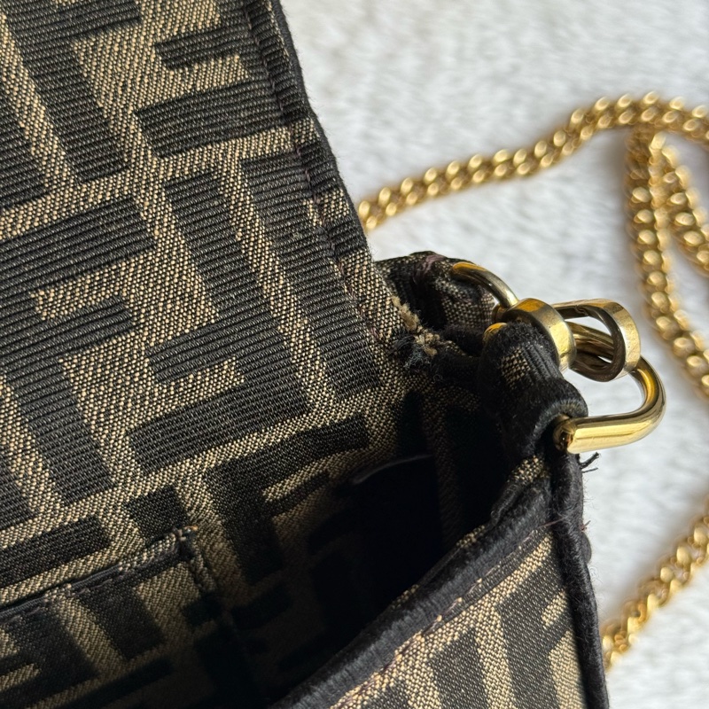 FENDI FF Logo Baguette 緹花布二用迷你法棍包(棕色)-11