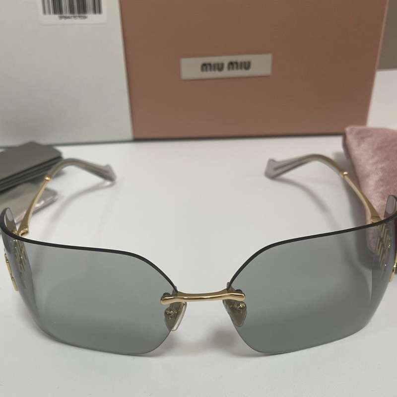 Miumiu 無邊框太陽眼鏡/墨鏡 淺灰色 MU54YS-1