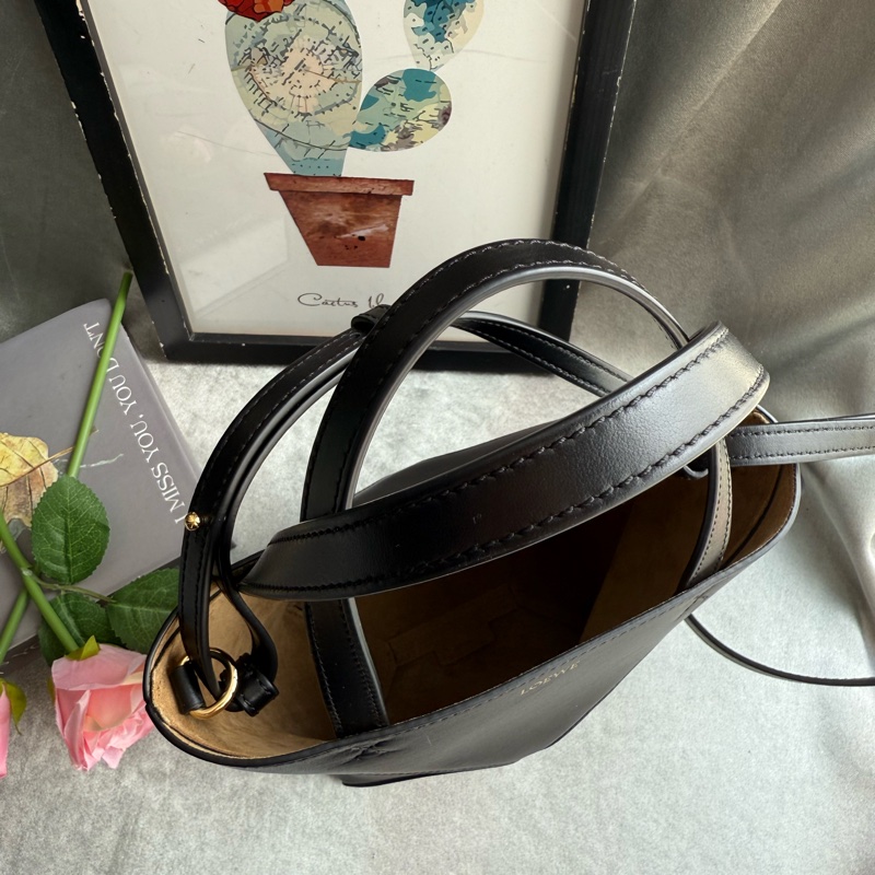 LOEWE Puzzle 亮面小牛皮迷你摺疊托特包(黑色)-4