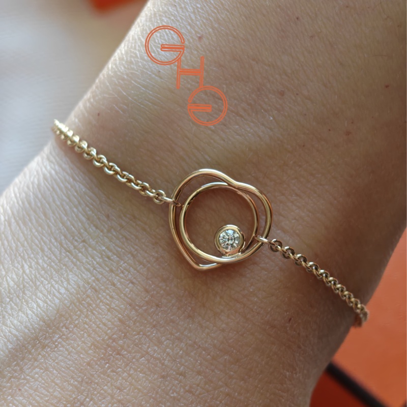 愛馬仕心形帶鑽手鏈/Vertige Coeur bracelet, very small model玫瑰金/SH (全新)-2