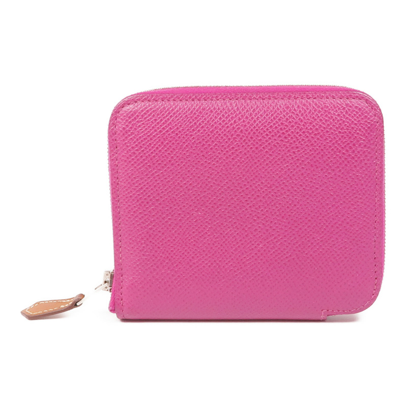HERMES Epsom皮革Silk In Compact Wallet銀扣錢包L3 Rose Purple-0