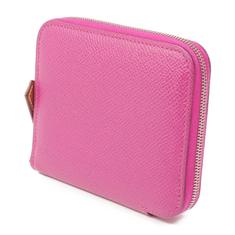 HERMES Epsom皮革Silk In Compact Wallet銀扣錢包L3 Rose Purple-2
