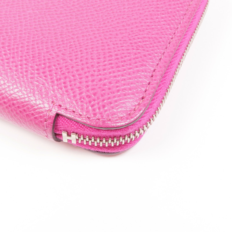HERMES Epsom皮革Silk In Compact Wallet銀扣錢包L3 Rose Purple-6
