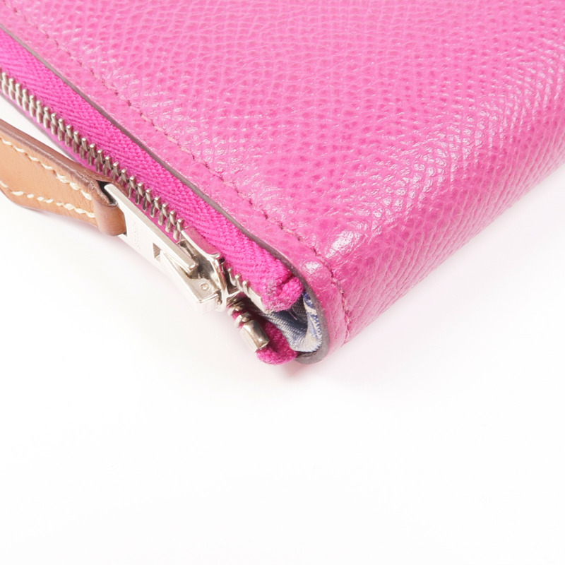 HERMES Epsom皮革Silk In Compact Wallet銀扣錢包L3 Rose Purple-7