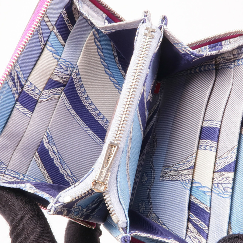 HERMES Epsom皮革Silk In Compact Wallet銀扣錢包L3 Rose Purple-12
