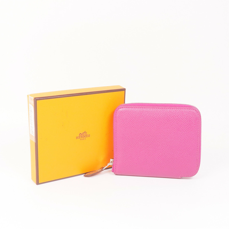 HERMES Epsom皮革Silk In Compact Wallet銀扣錢包L3 Rose Purple-15