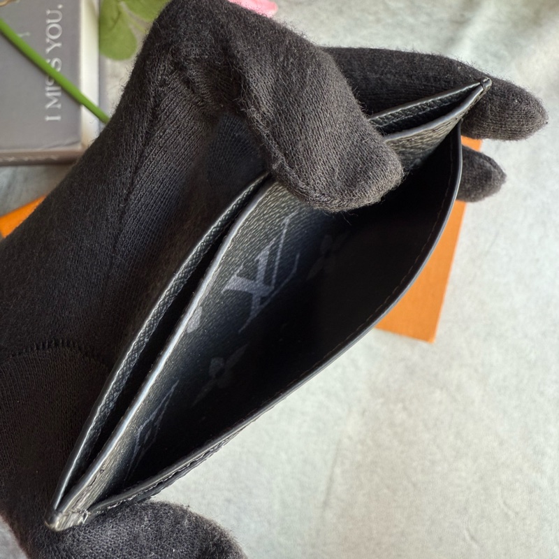 Louis Vuitton Double Monogram 塗層帆布及牛皮4卡名片夾/卡片夾(黑灰色) M62170-3