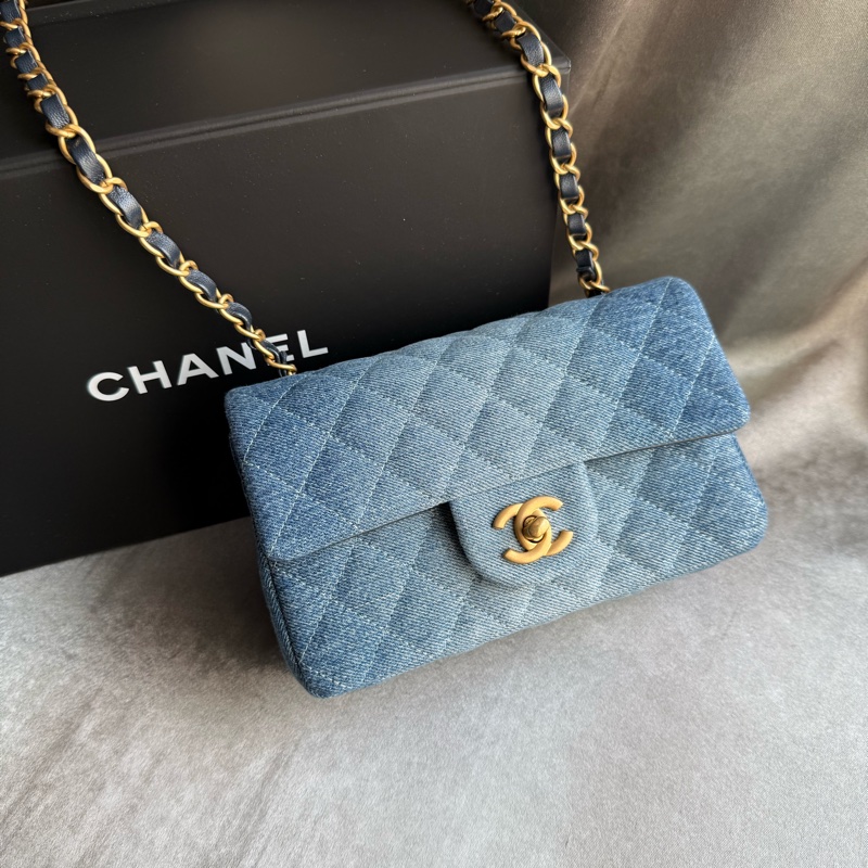 Chanel 24S 復古金釦漸變牛仔布你翻蓋包/MINI COCO(單寧藍)-0