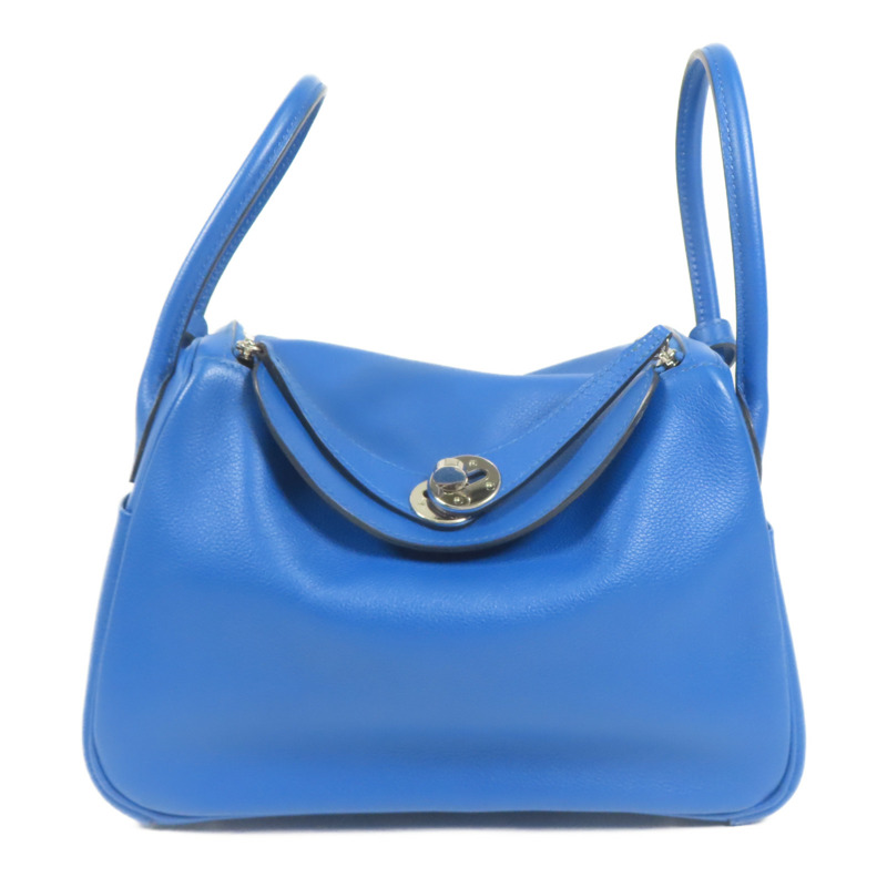 HERMES 【激減優惠】Evercolor皮革Lindy 26銀扣手挽肩背兩用袋Blue Hydra-0