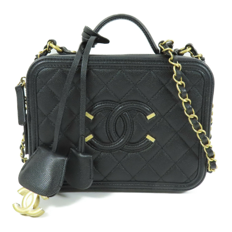 CHANEL 牛皮皮革Vanity Case金扣鏈帶手挽肩背兩用袋-0