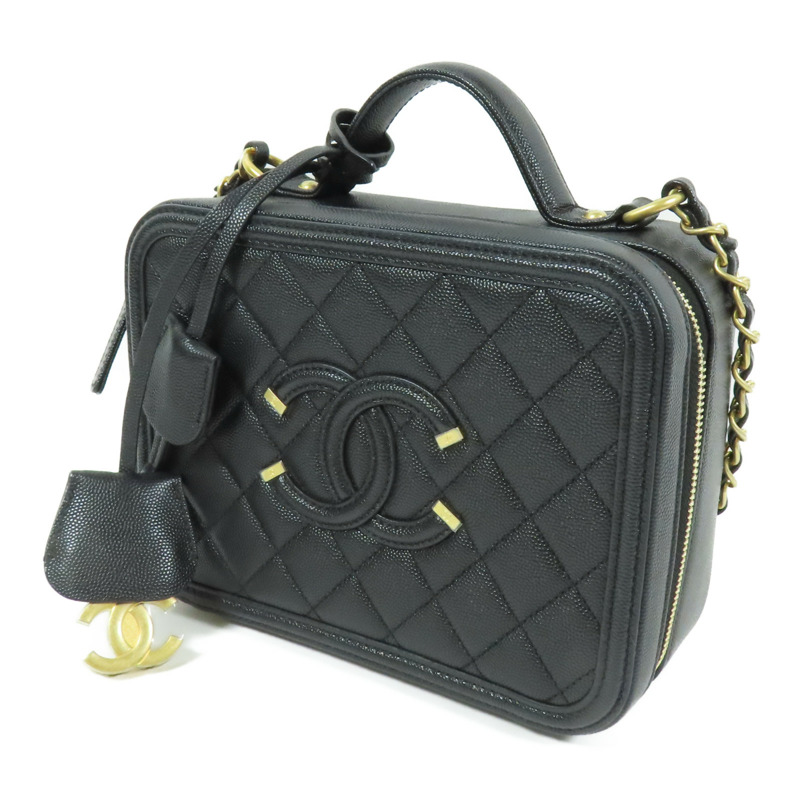 CHANEL 牛皮皮革Vanity Case金扣鏈帶手挽肩背兩用袋-2
